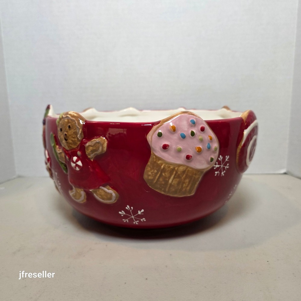 St Nicholas Square Christmas Sweets Red Ceramic Serving Bowl Homemade Holidays